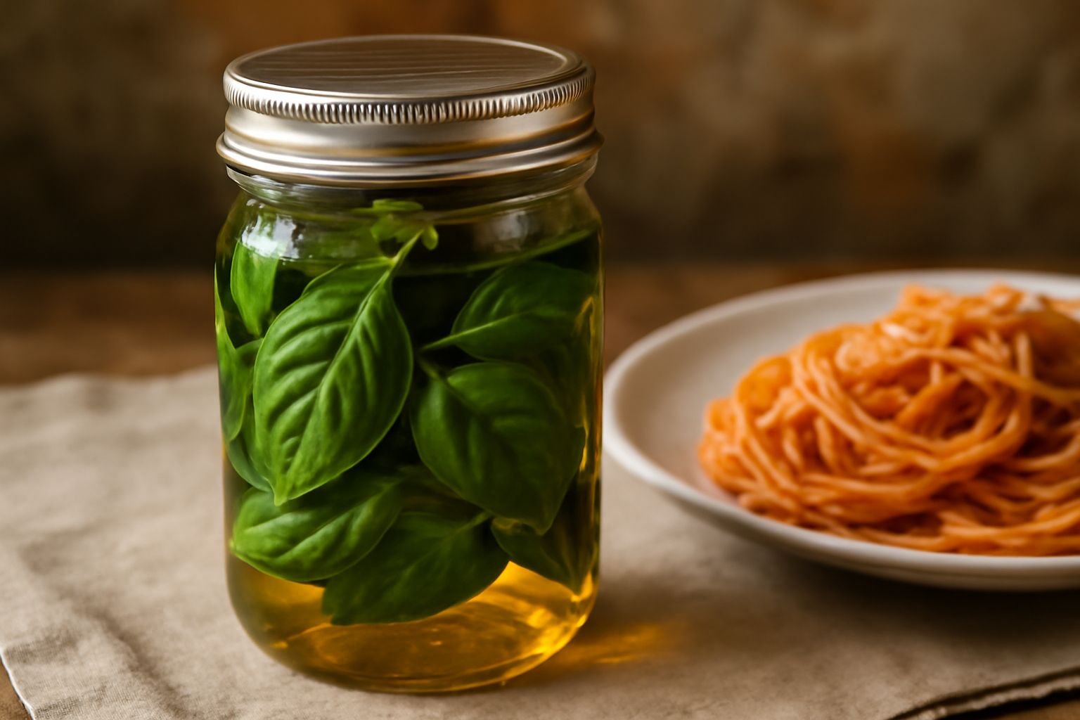 Basilico conservato sott'olio