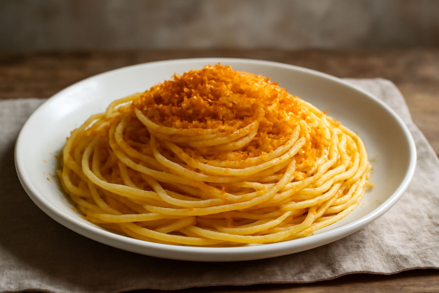 Bottarga grattugiata su pasta