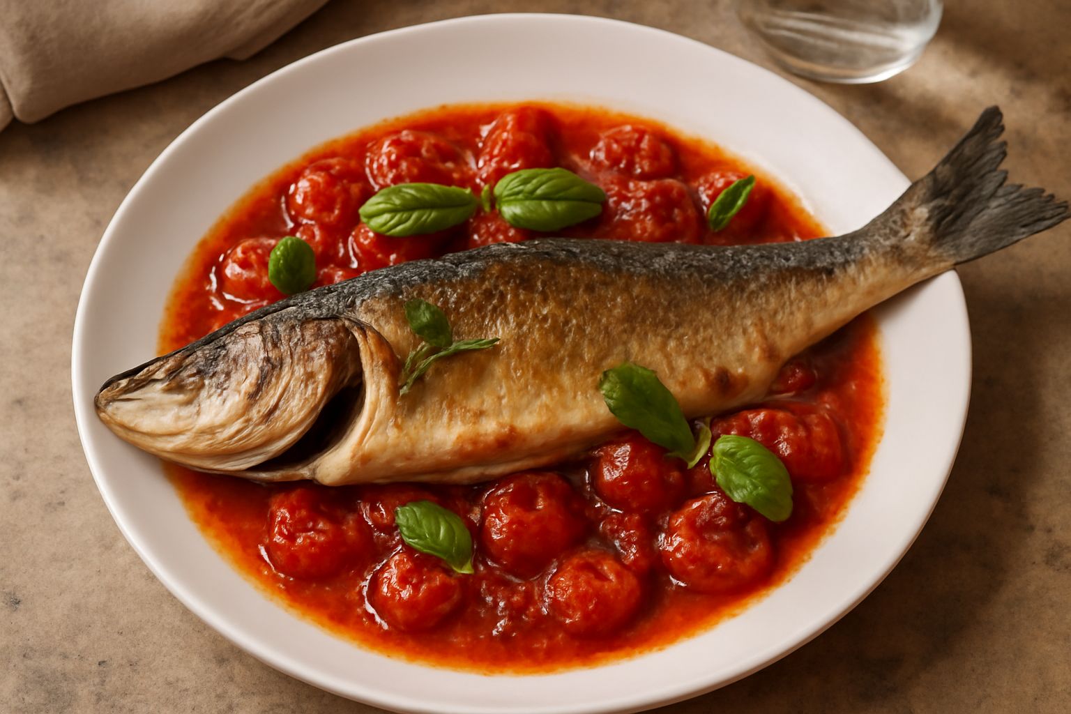 Branzino al forno con pomodori