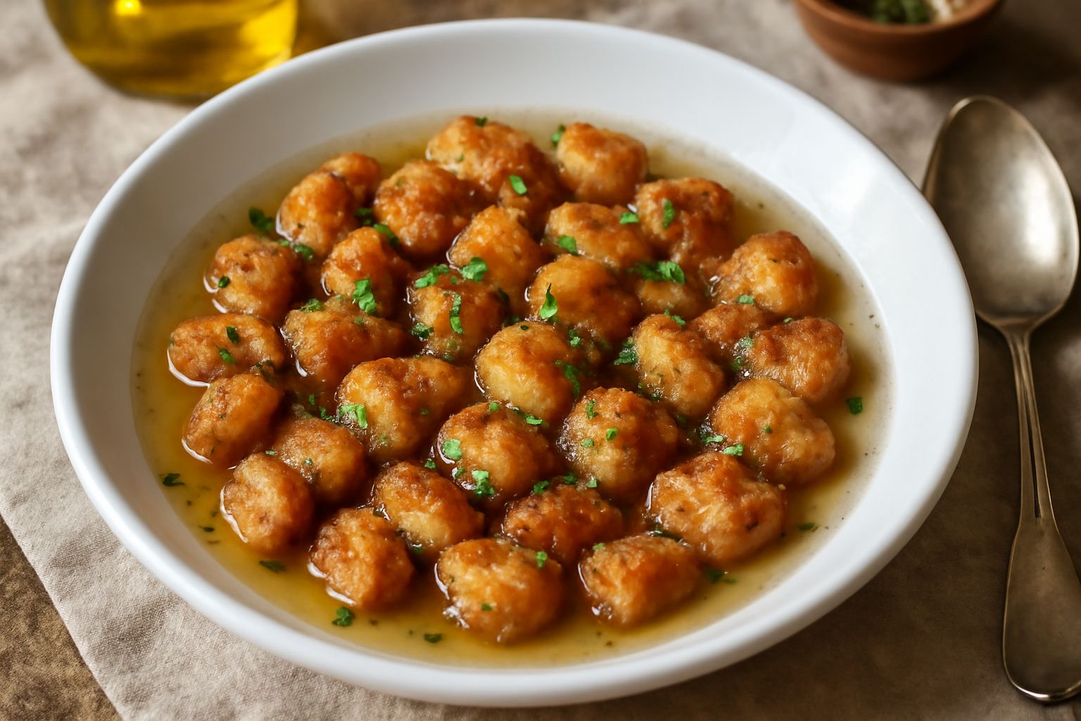 Briciole di pane fritte nel brodo