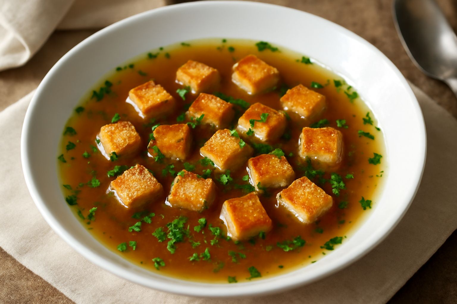 Brodo di carne con pane tostato