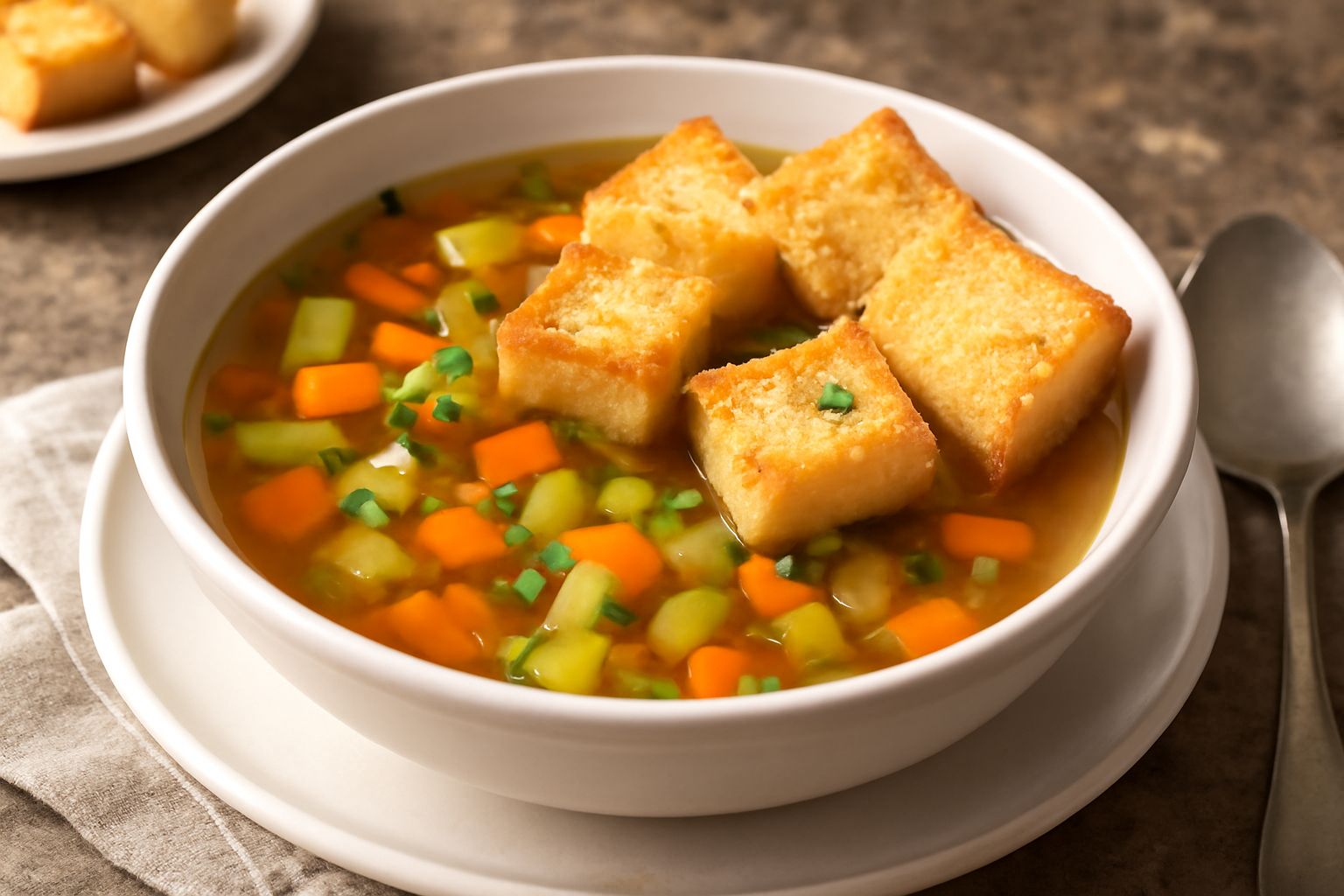 Brodo di verdure con crostini