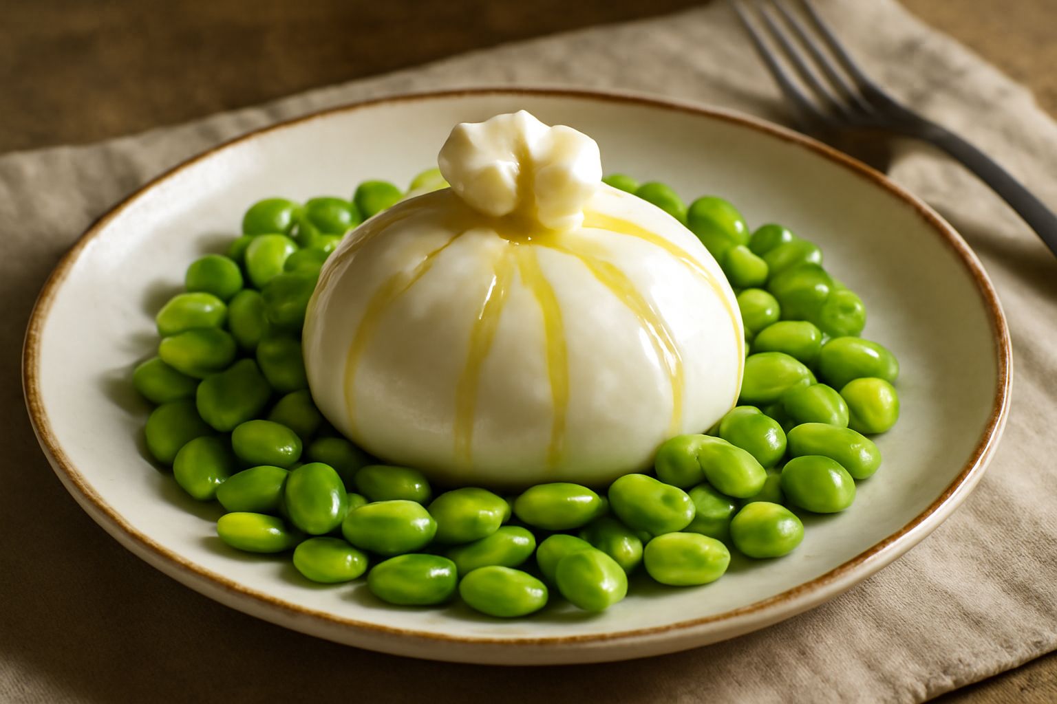 Burrata con fave fresche