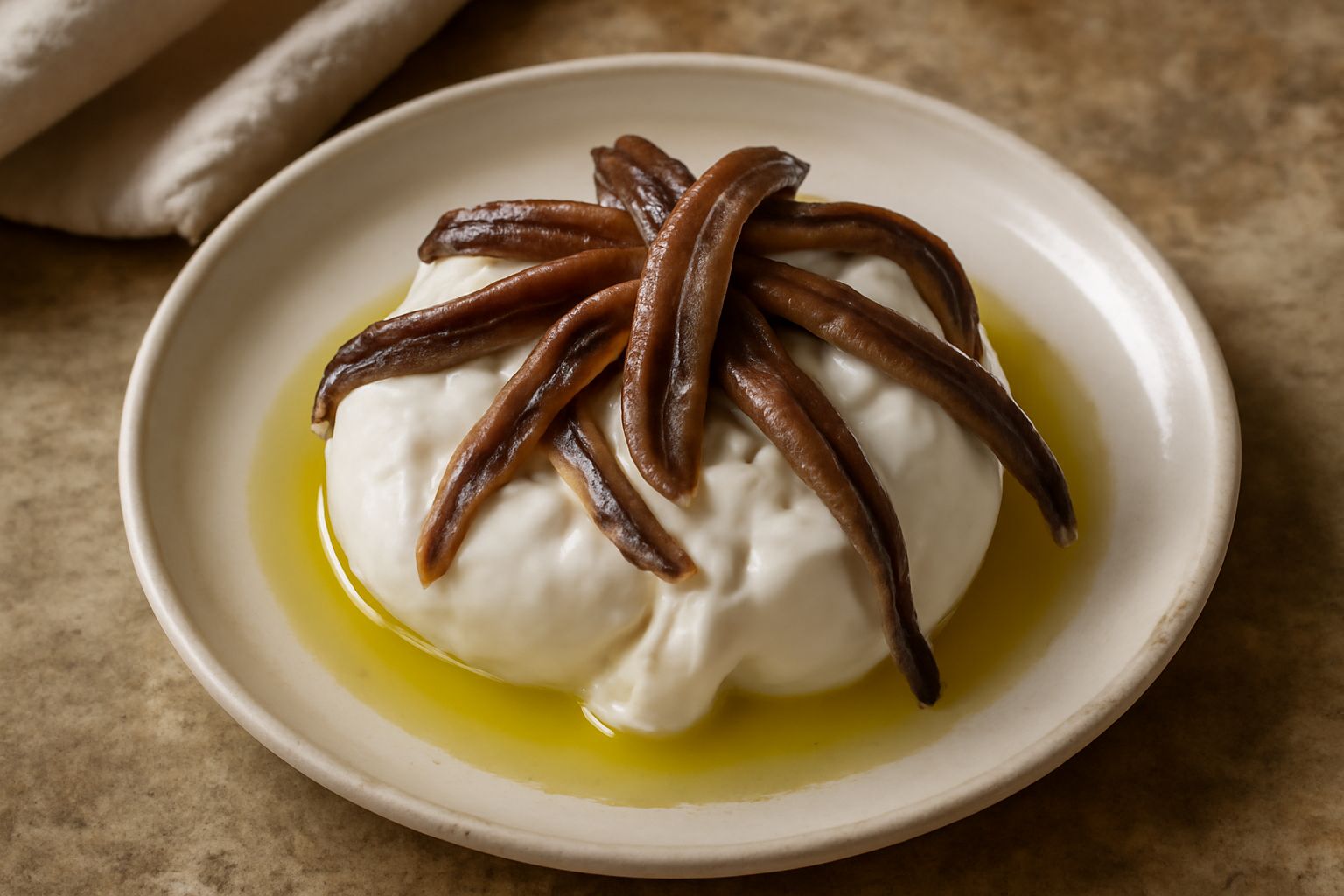 Burrata e acciughe