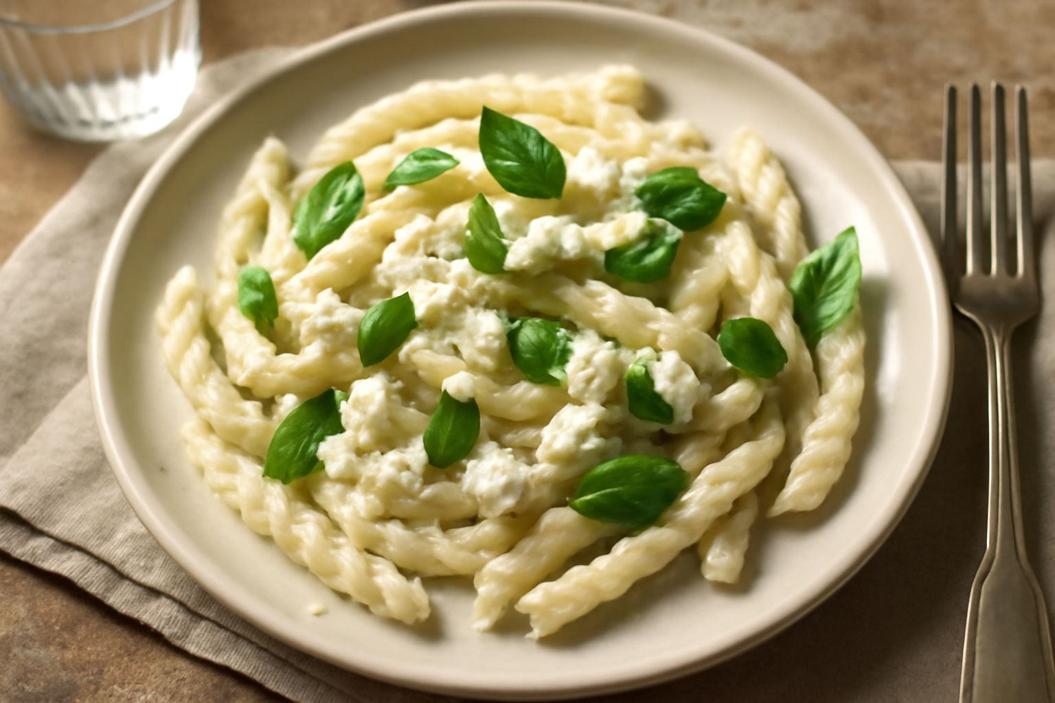 Busiate ca la ricotta e basilico