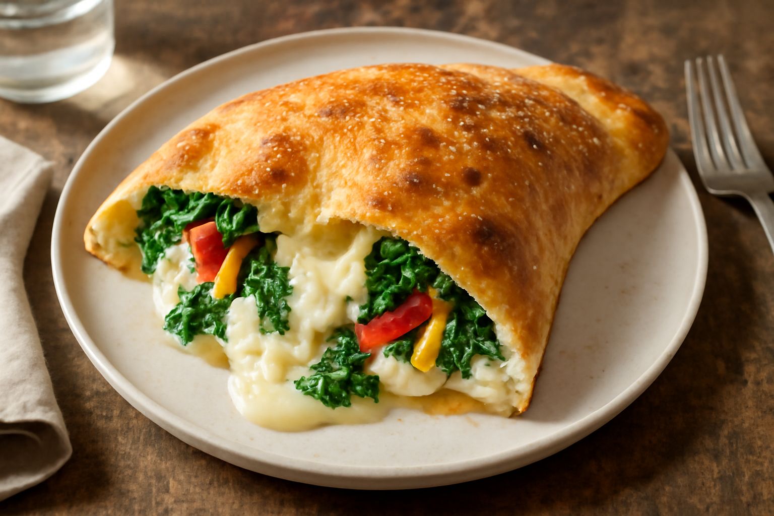 Calzone ripieno di formaggi e verdure