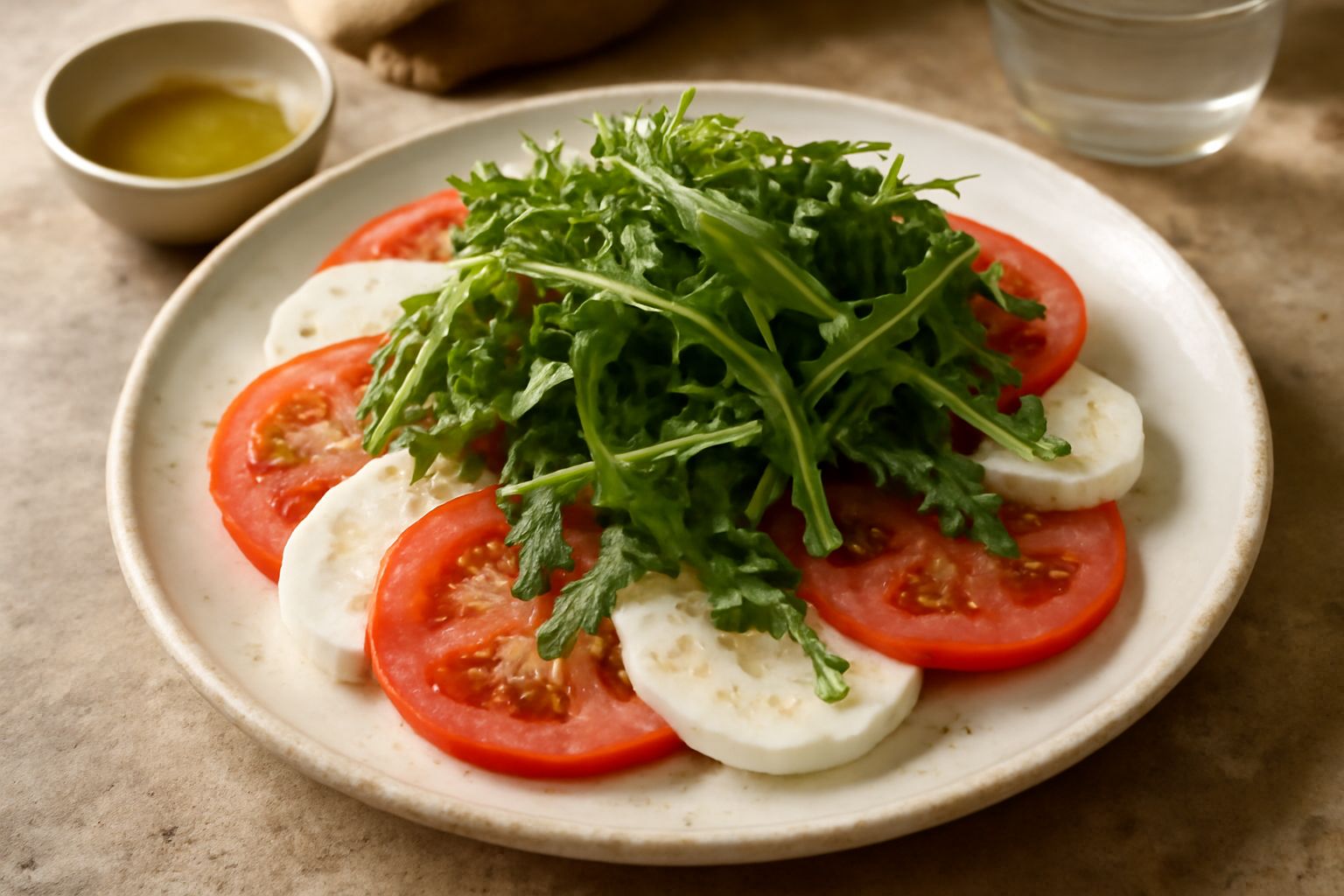 Caprese toscana: il contrasto tra il dolce del pomodoro e l'amaro della rucola
