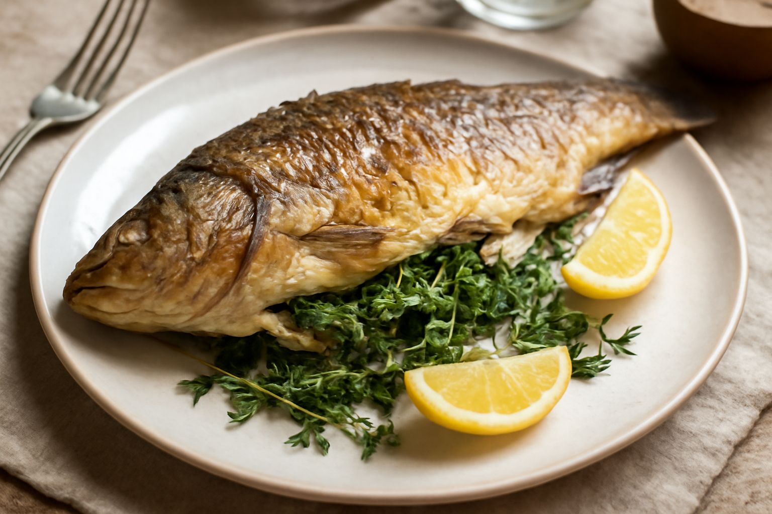 Carpa al forno con erbe