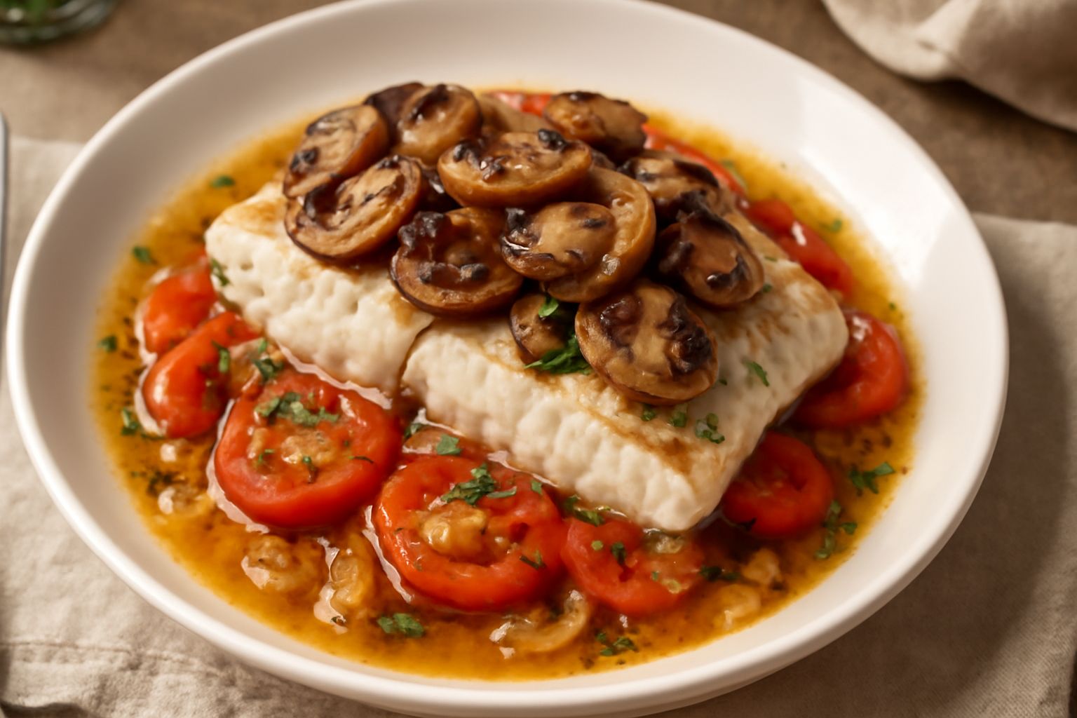 Carpa al forno con funghi