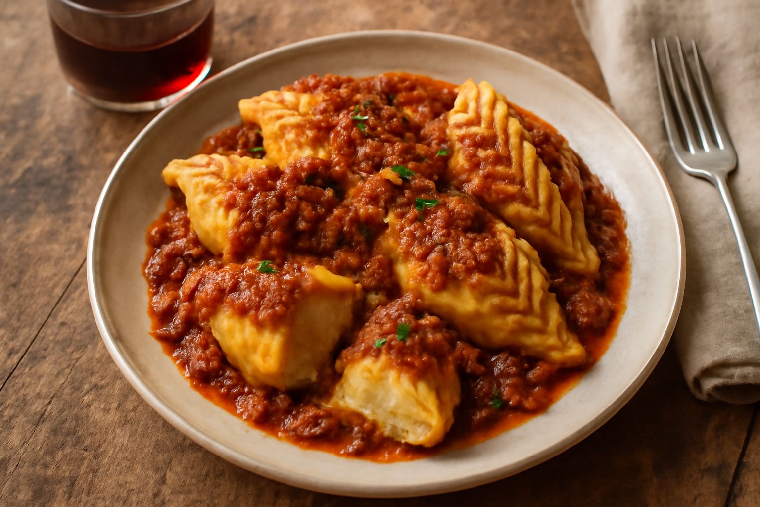 Culurgiones con ragù di salsiccia