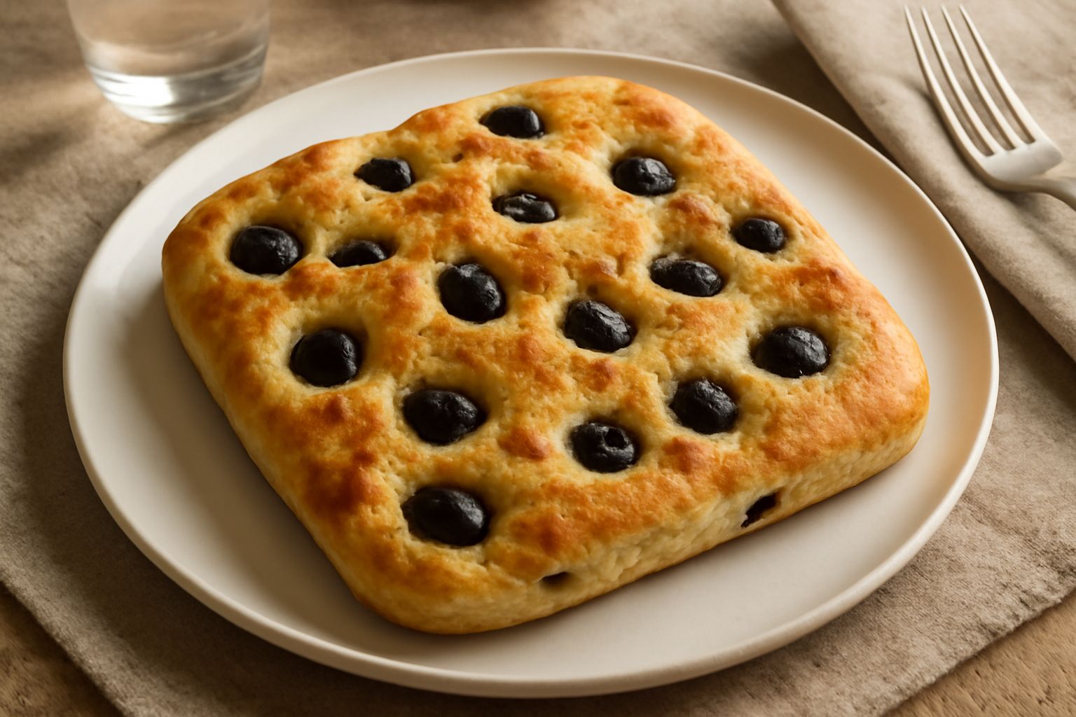 Focaccia alle olive: croccante fuori, morbida dentro, ricca di grassi nobili