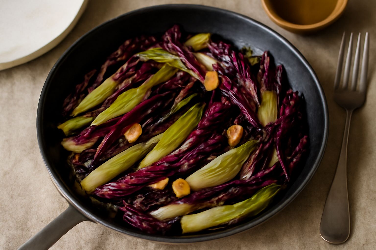 Indivia e radicchio trifolati