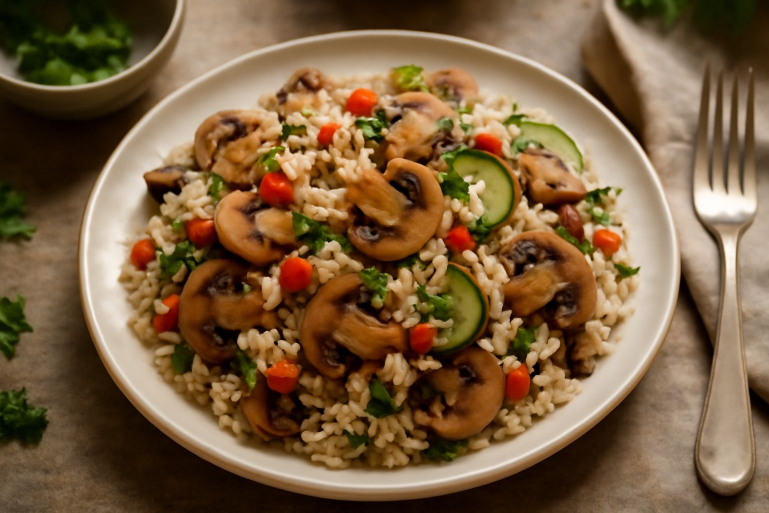 Insalata di riso con funghi