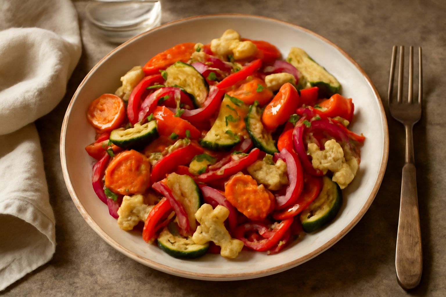 Insalata mista di verdure marinate: il contorno che si prepara il giorno prima
