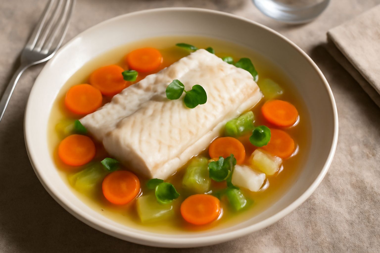 Luccio in brodo di verdure