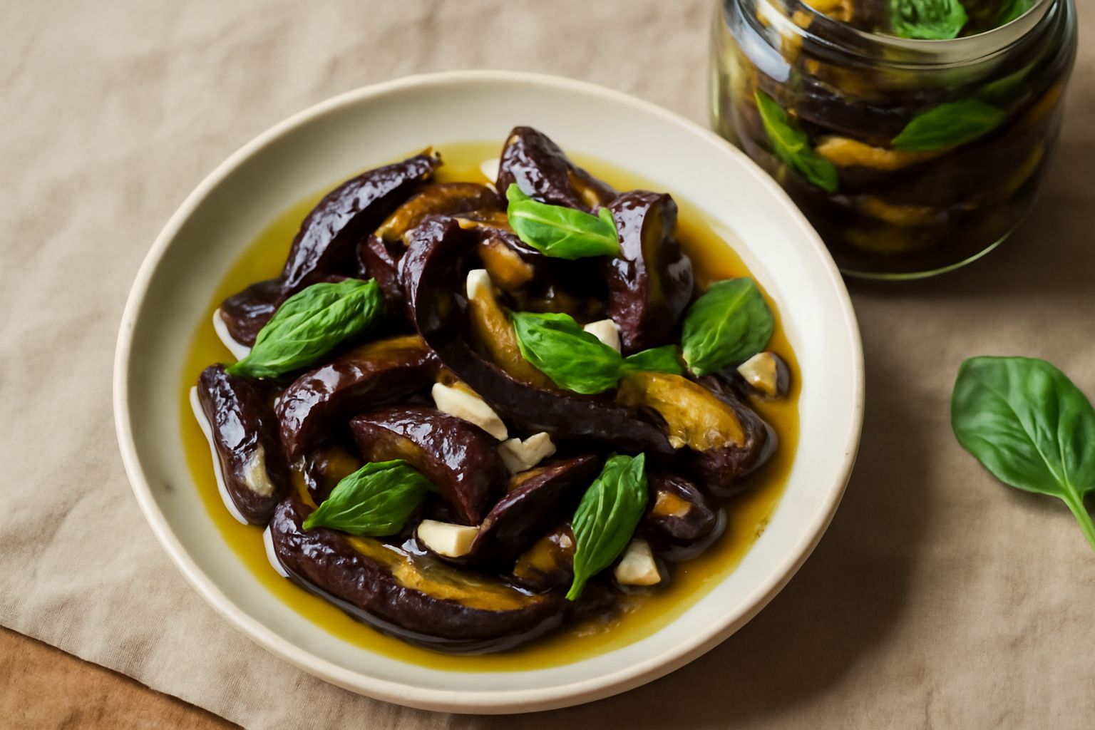 Melanzane con basilico sott'olio