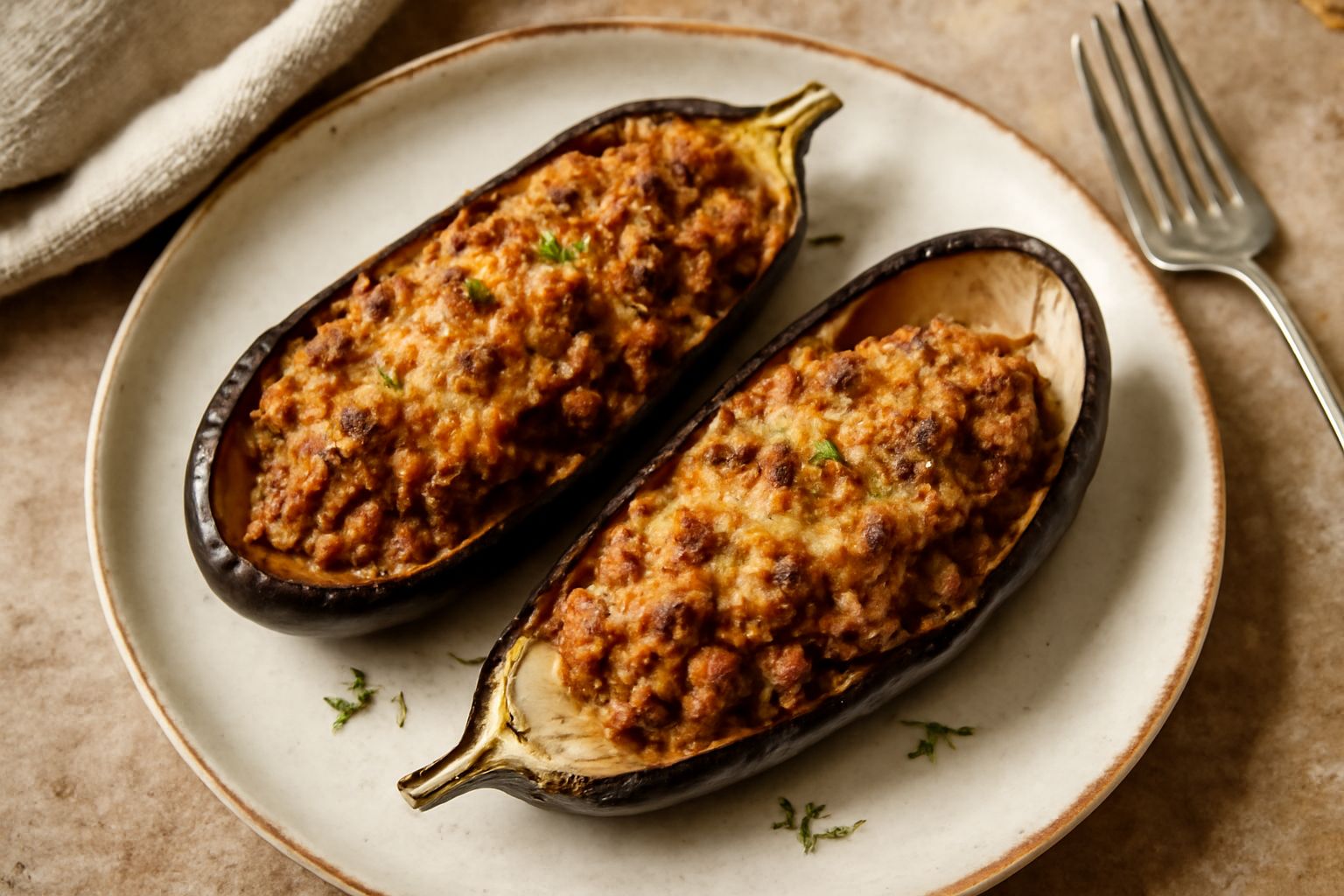 Melanzane ripiene con avanzi di carne