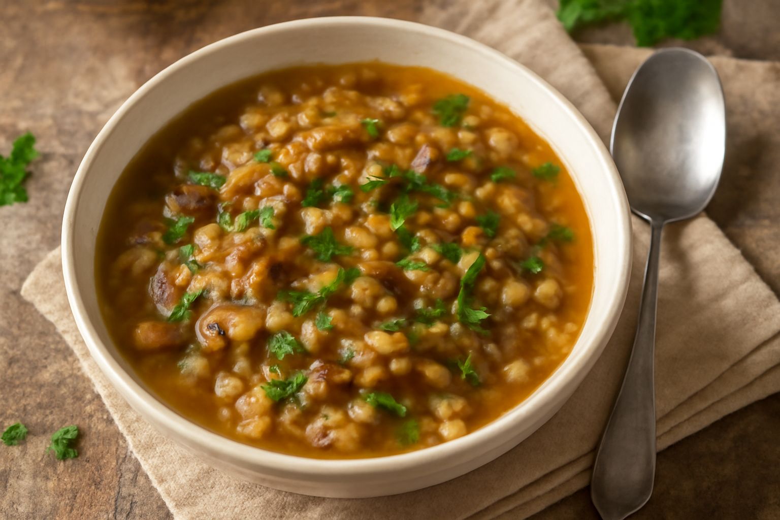 Minestra d'orzo e funghi