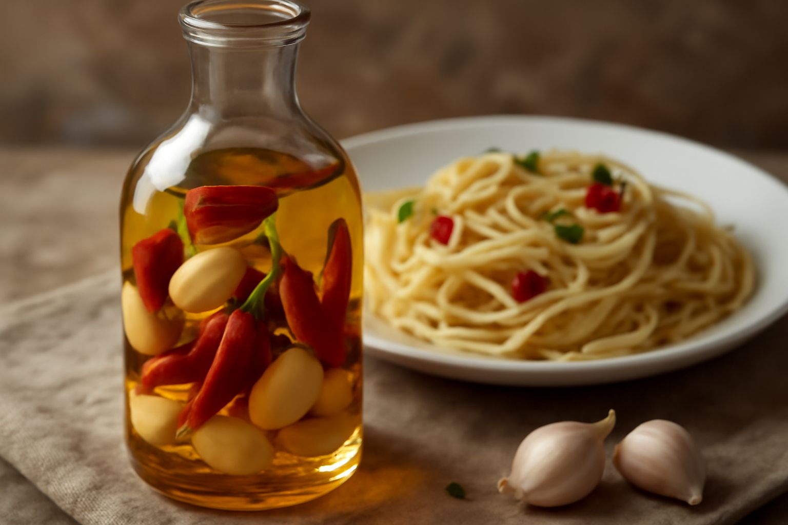 Olio infuso all'aglio e peperoncino