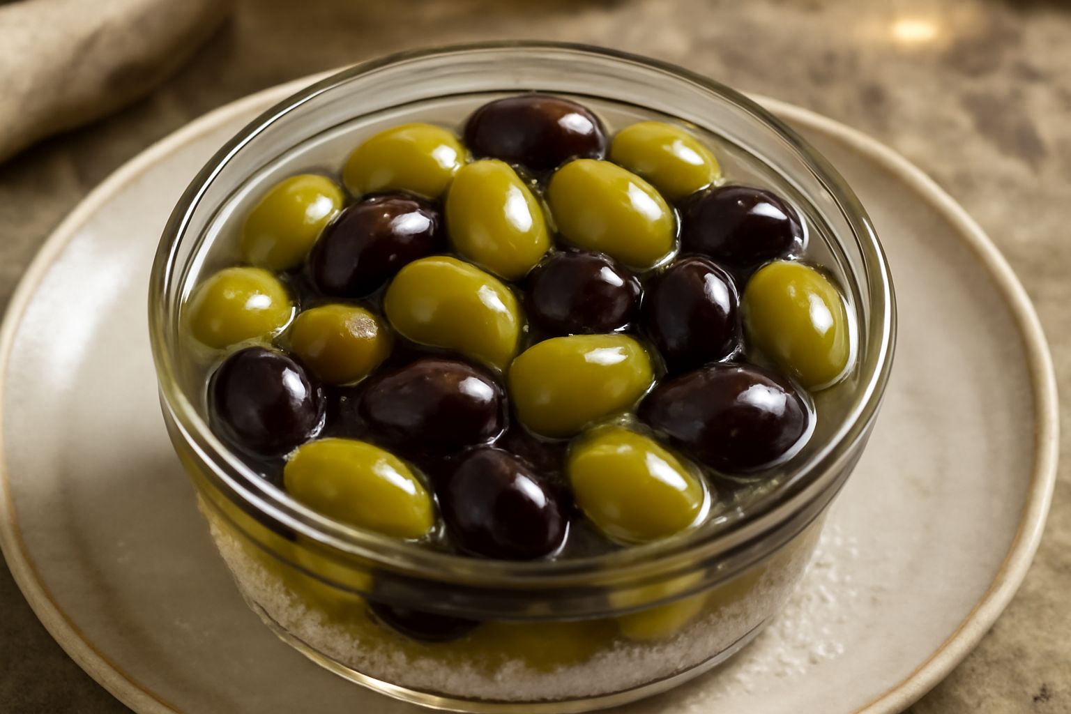 Olive verdi e nere sotto sale