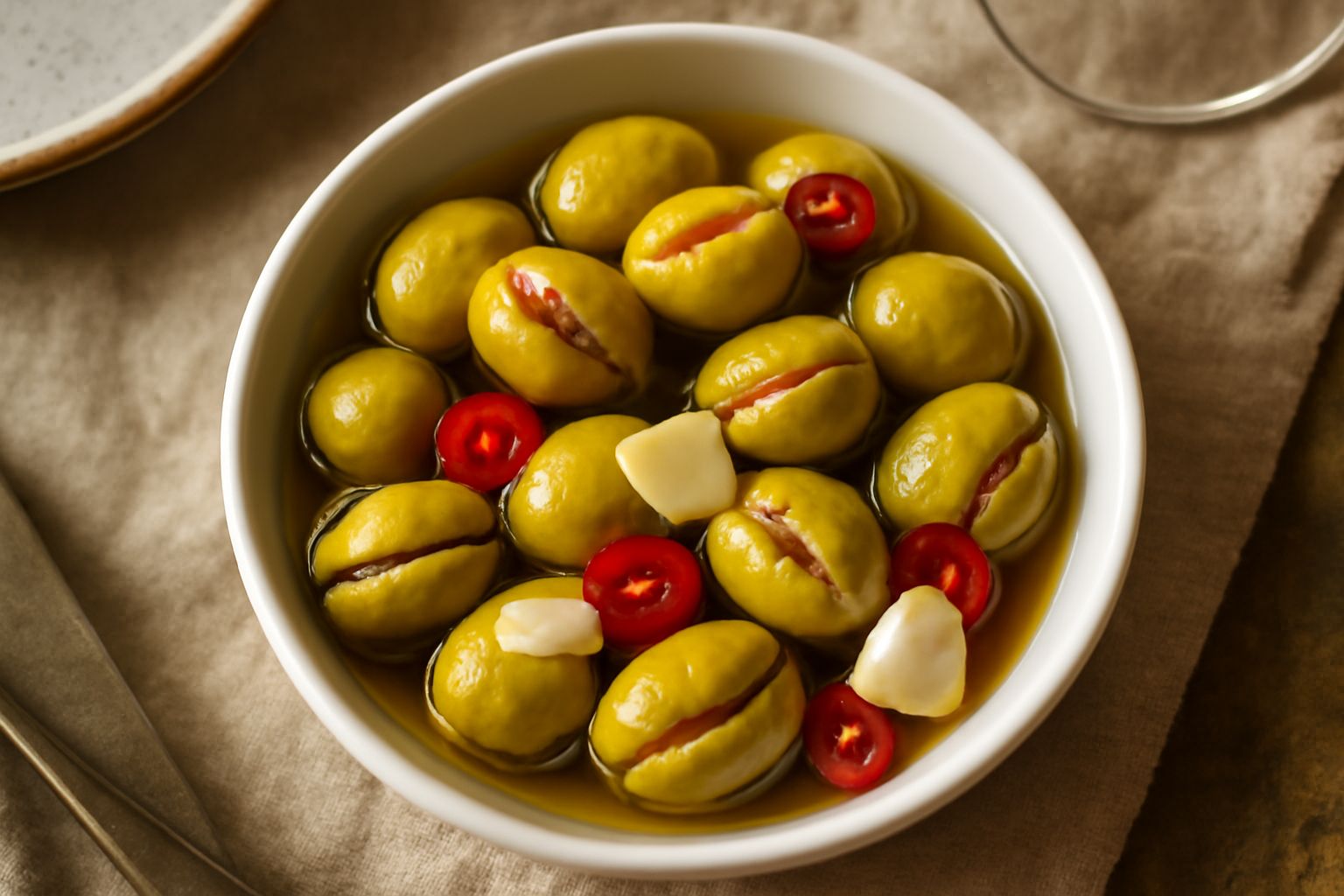 Olive verdi schiacciate