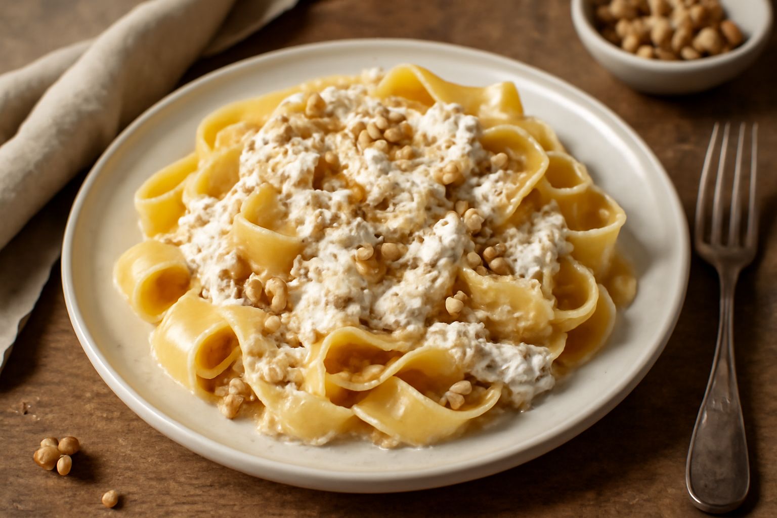 Pappardelle alle noci e ricotta