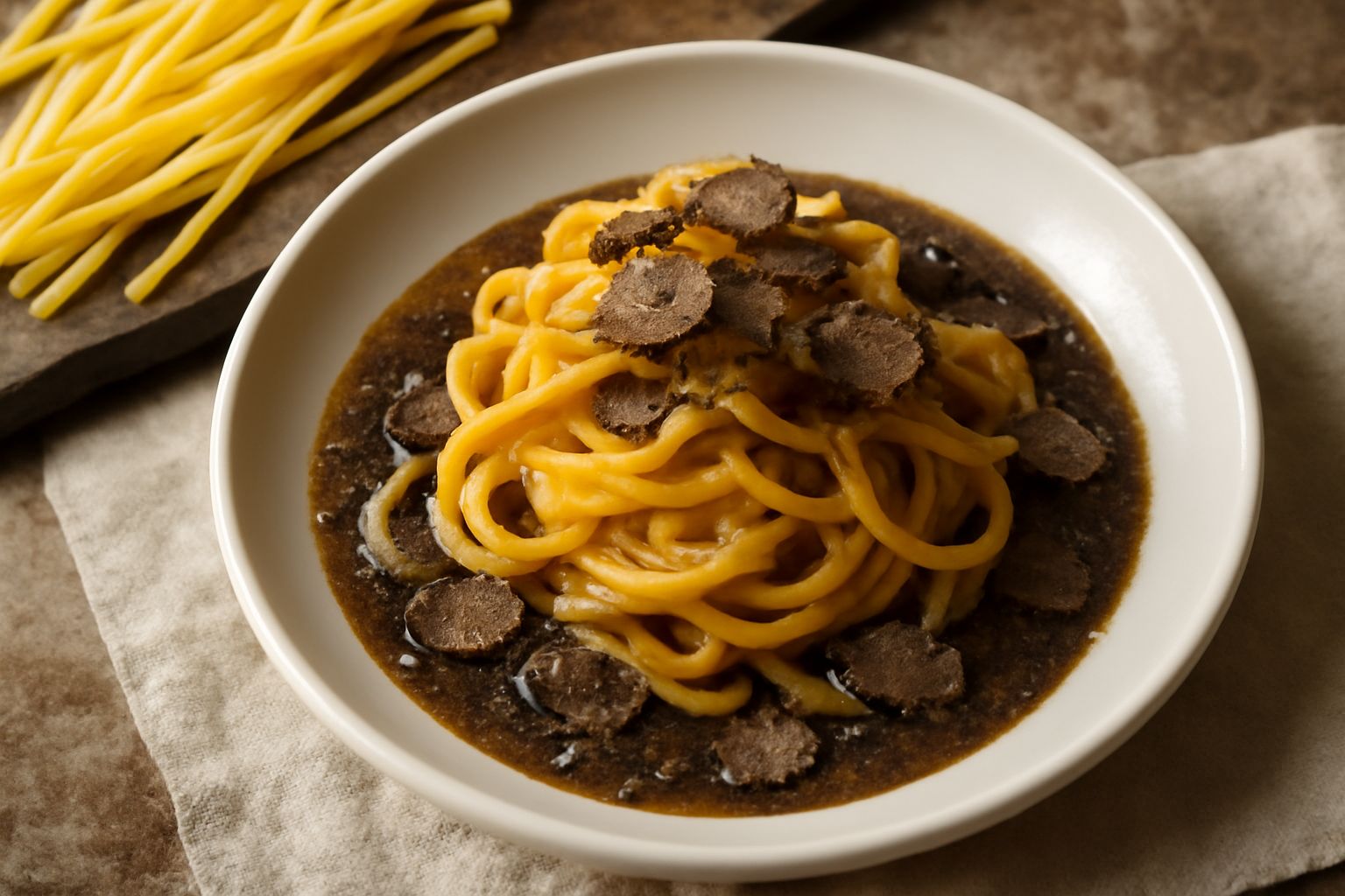 Pasta all'uovo con sugo di tartufo