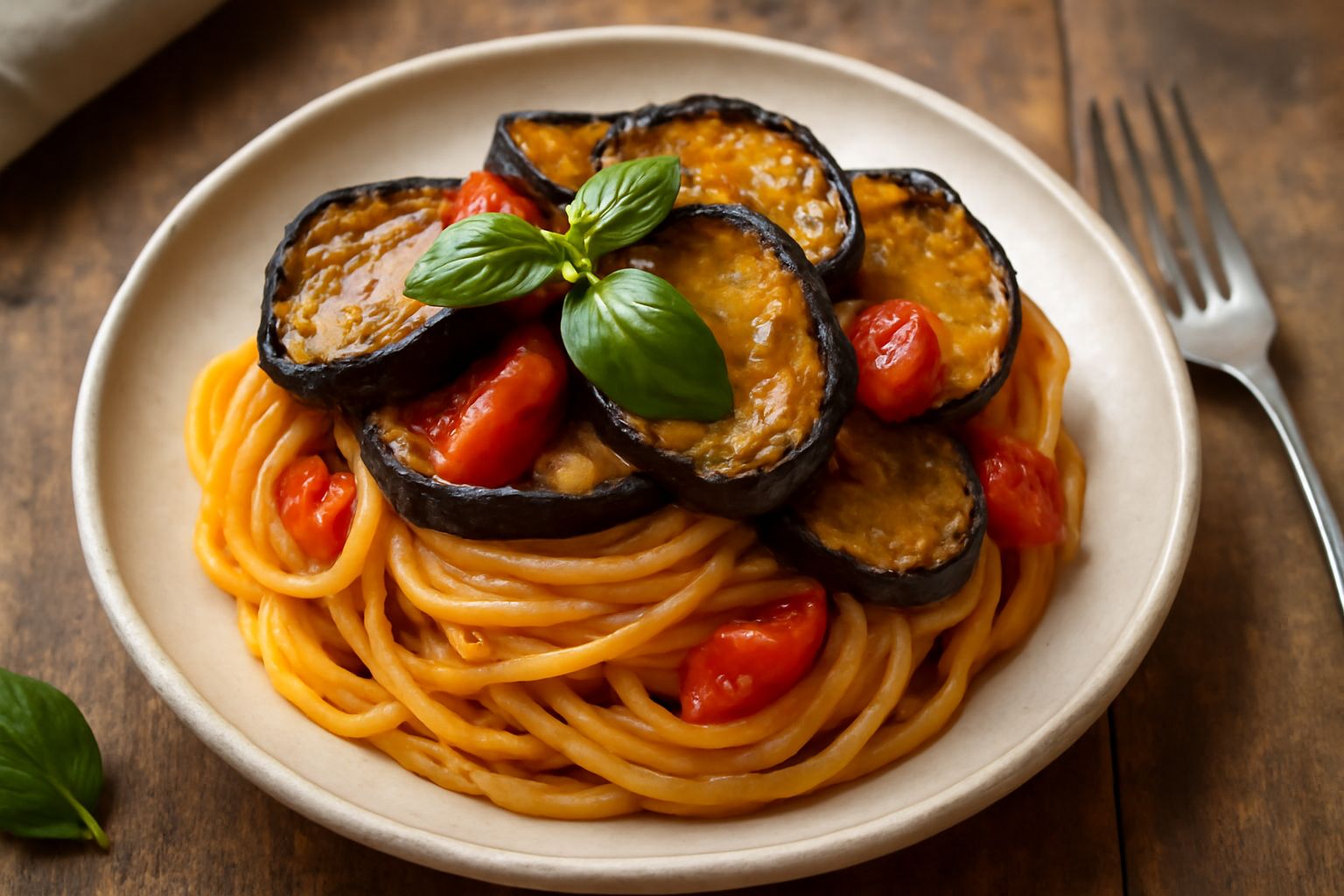 Pasta ca' le melanzane fritte