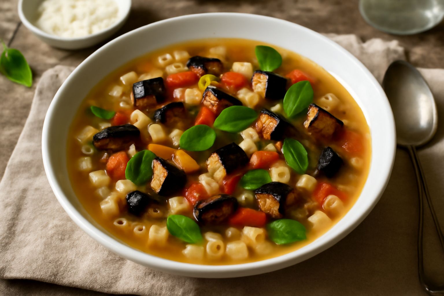 Pasta ca' le melanzane in brodo