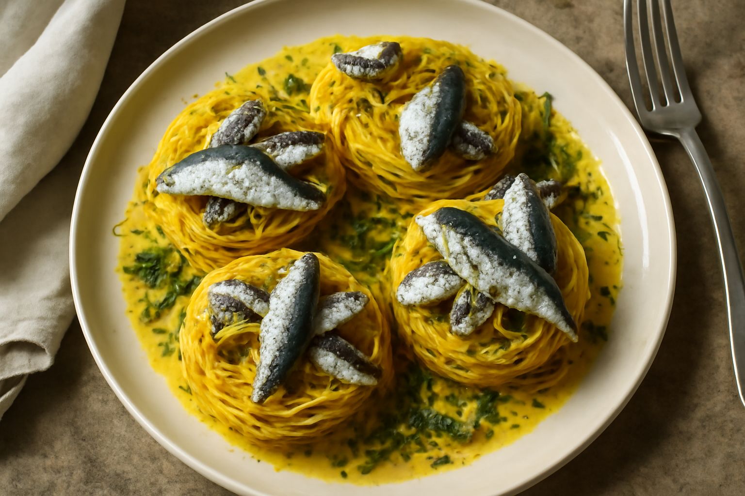 Pasta ca' le sarde fritte