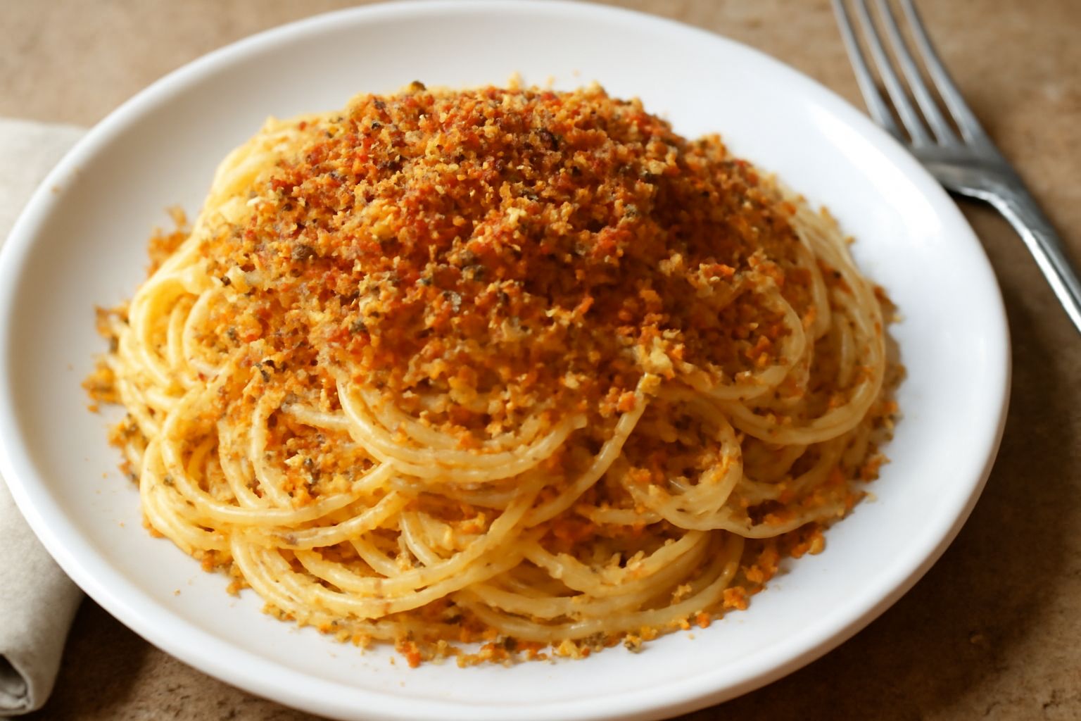 Pasta ca' mollica di pane tostata