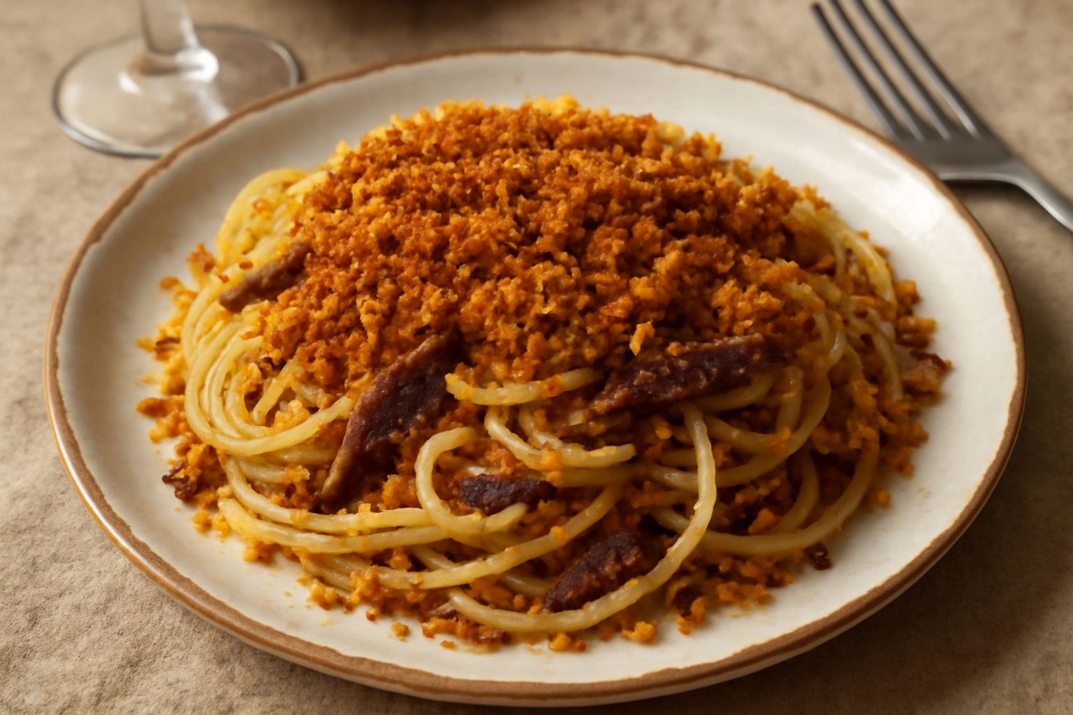 Pasta ca muddica e acciughe