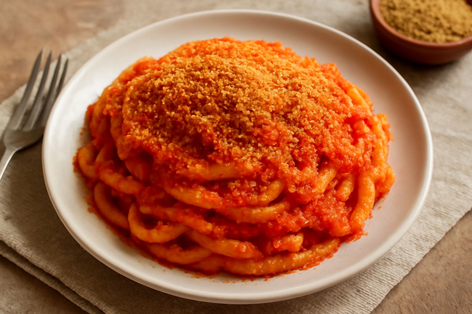 Pasta ca' salsa e pane grattugiato