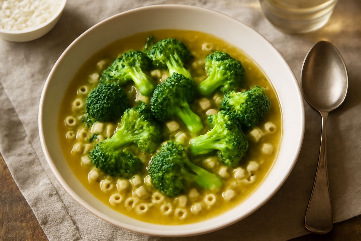Pasta con i broccoli in brodo