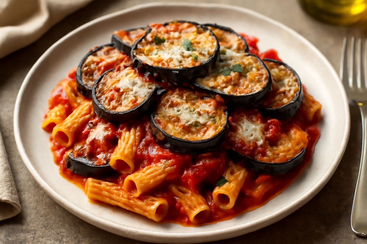 Pasta con le melanzane alla parmigiana