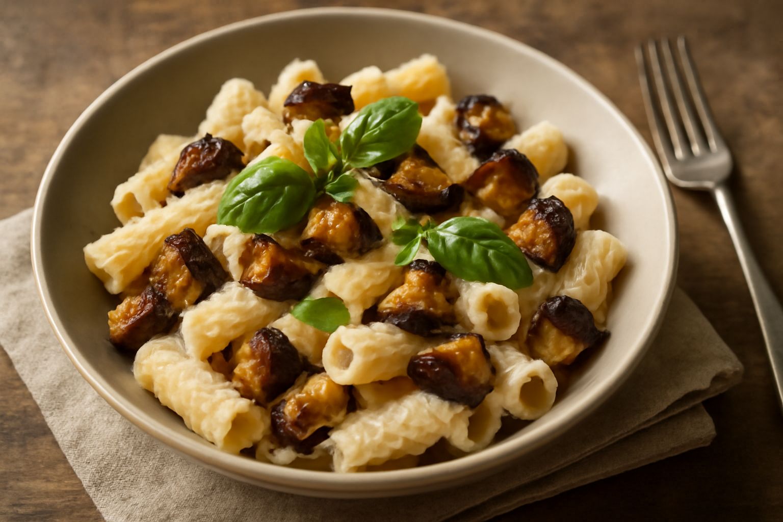 Pasta con ricotta e melanzane