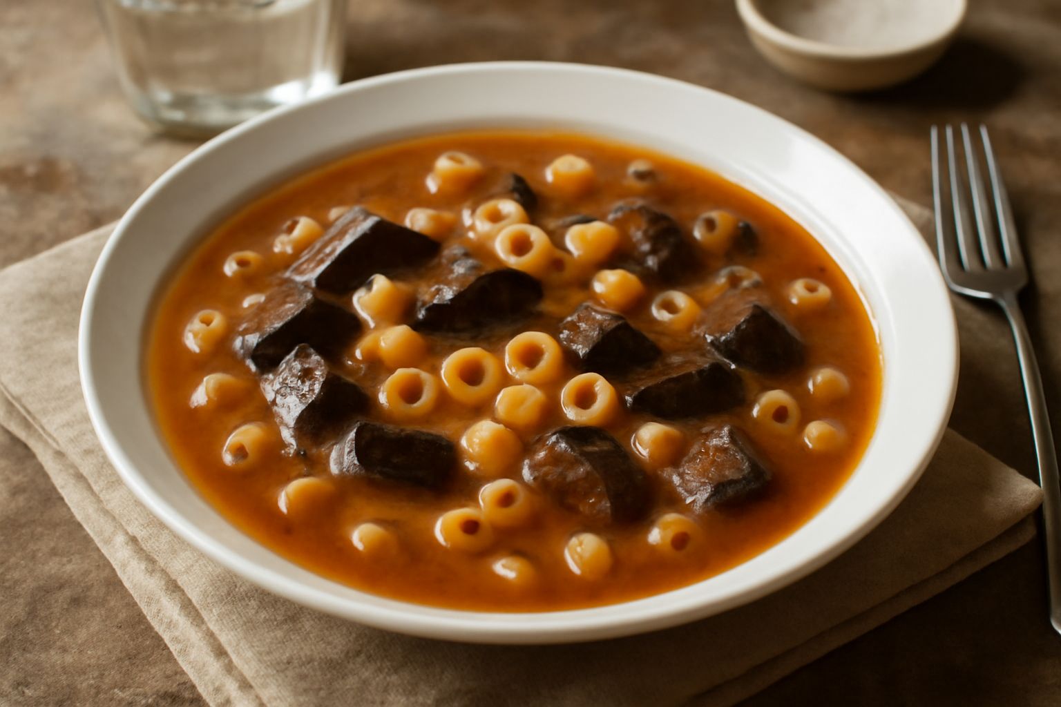 Pasta e melanzane in brodo