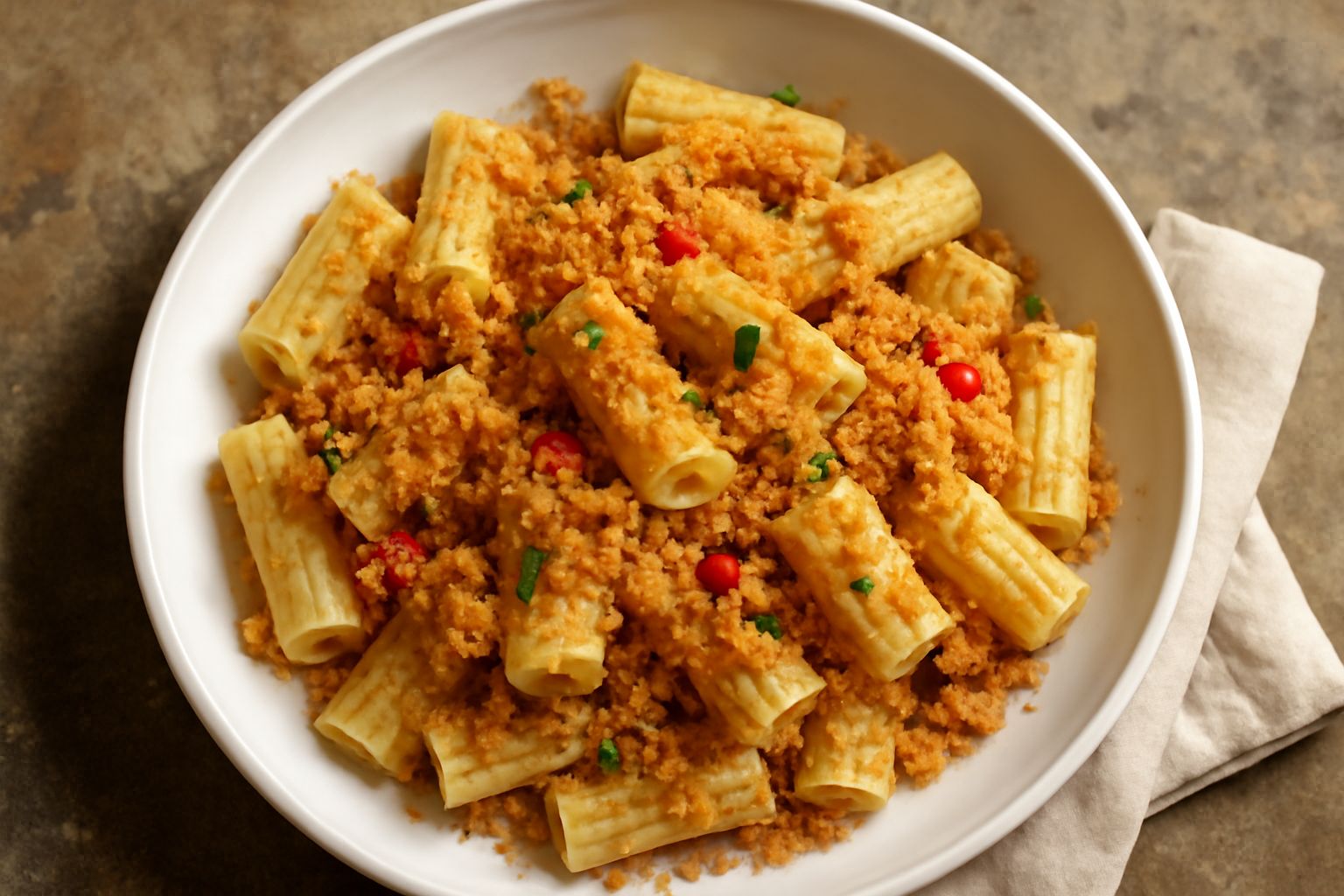 Pasta rigatoni con le briciole