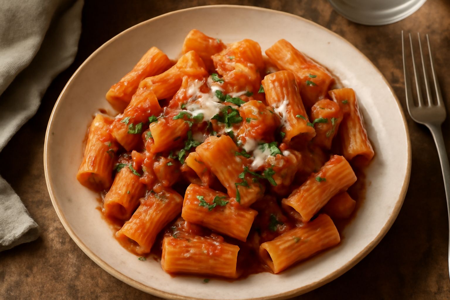 Pasta rigatoni con sughi poveri