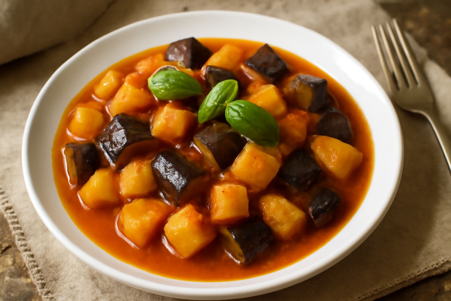 Patate e melanzane in umido