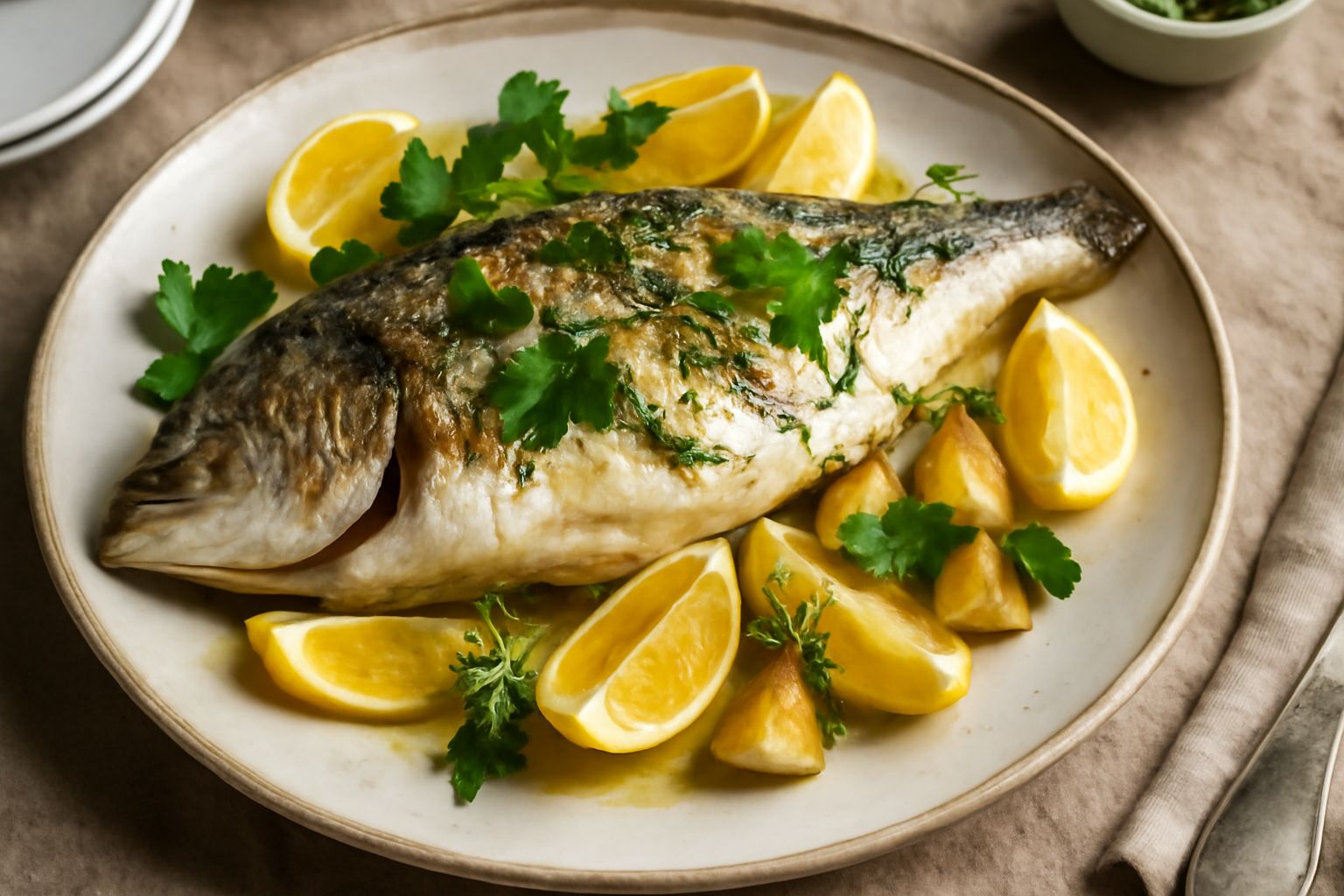 Pesce al forno con erbe aromatiche