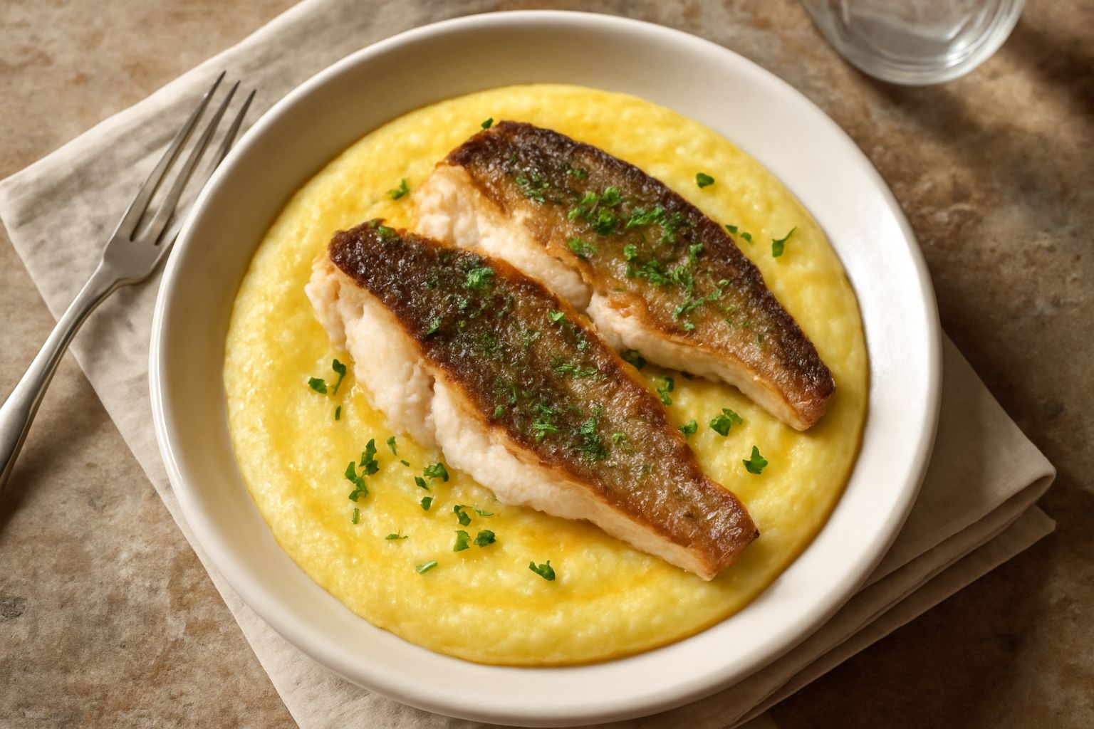 Pesce persico con polenta