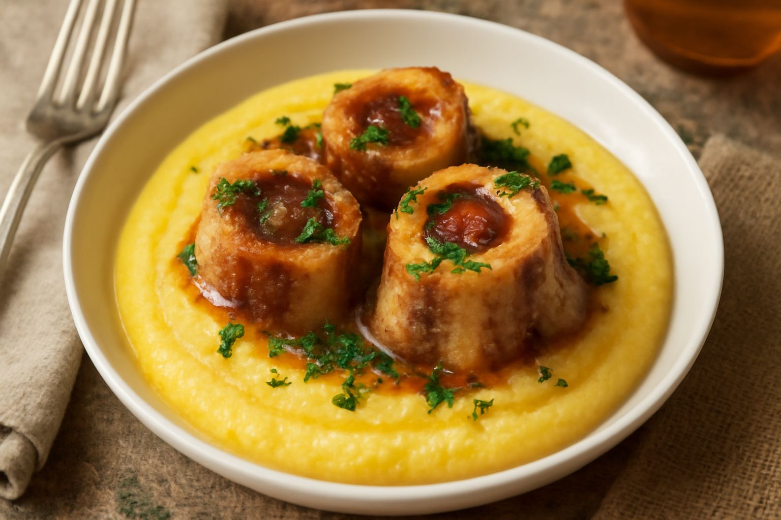 Polenta con ossi di midollo