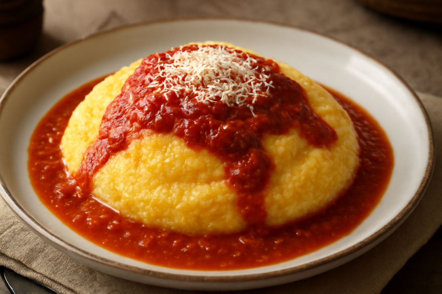 Polenta con sugo di pomodoro
