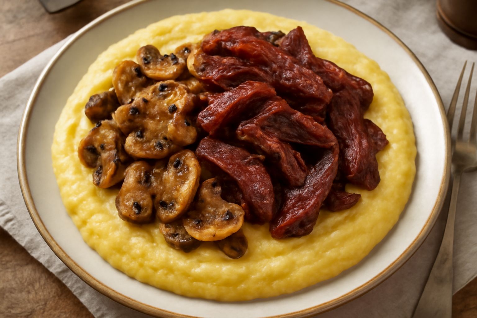 Polenta e funghi con carne