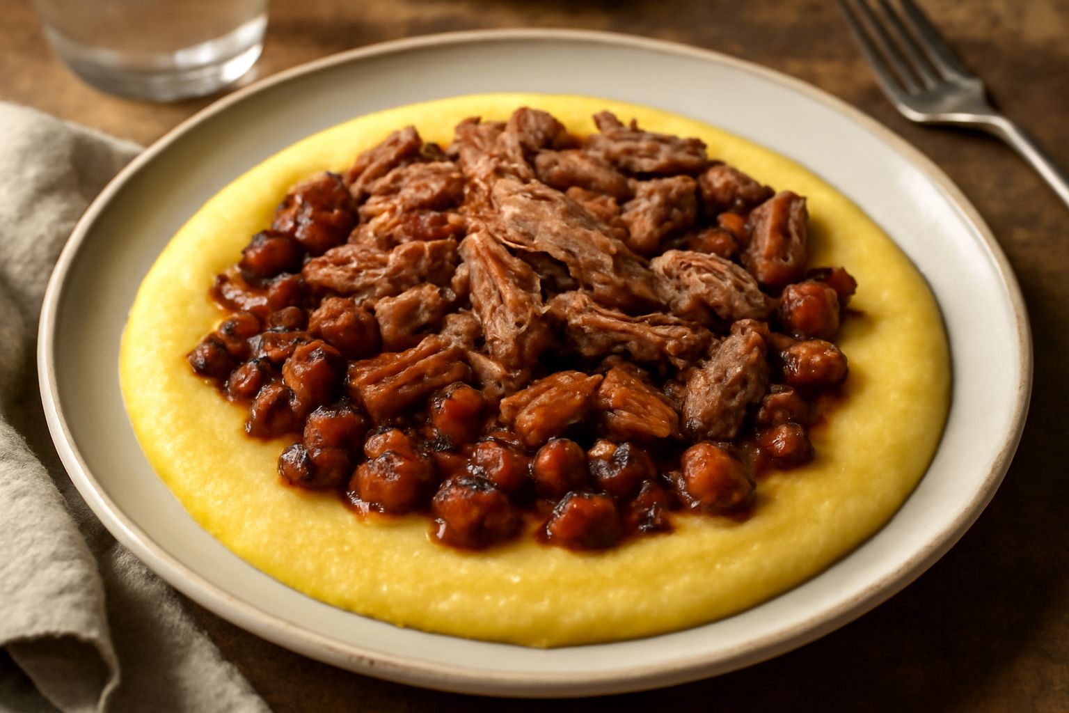 Polenta e funghi porcini con carne