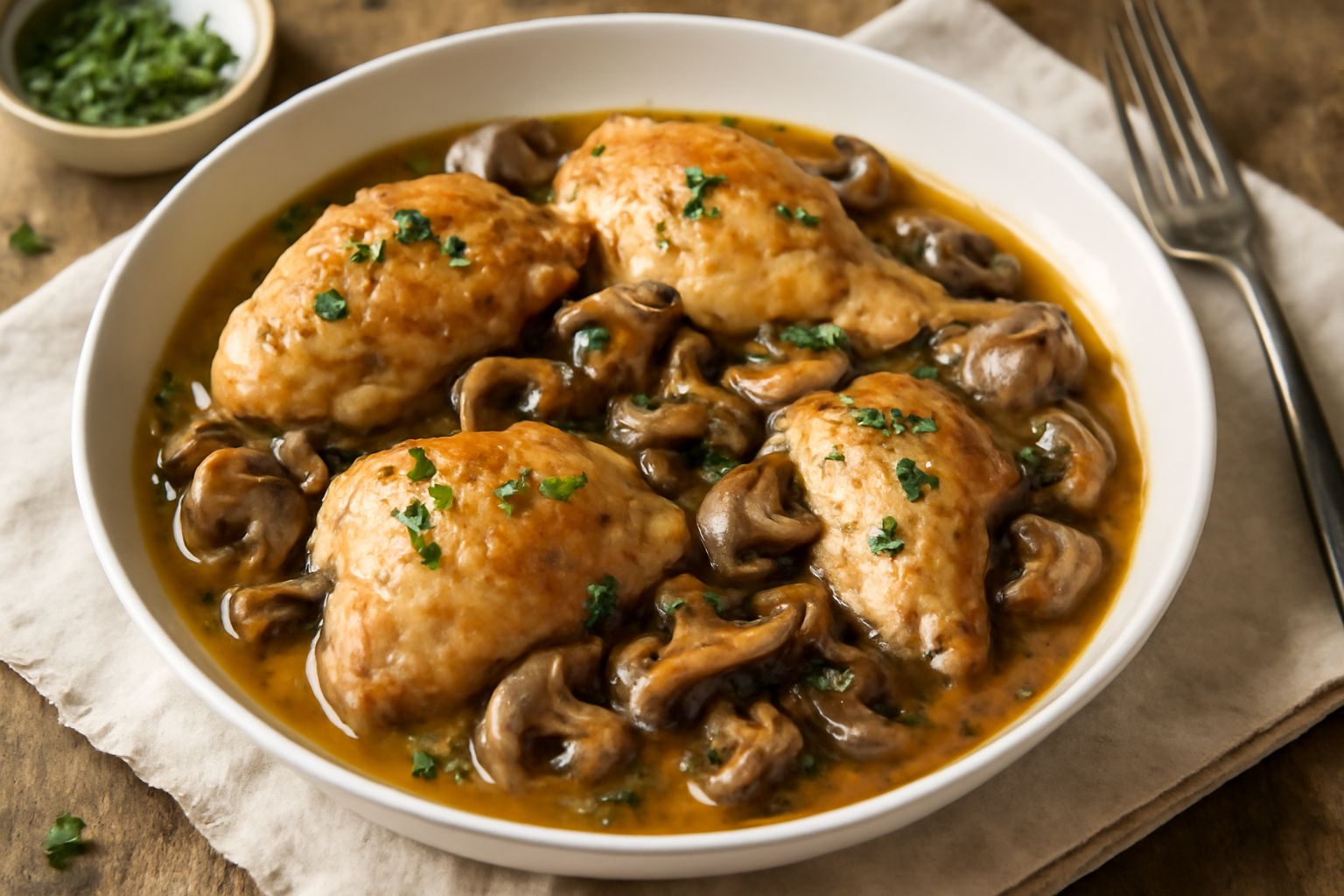 Pollo in umido con funghi