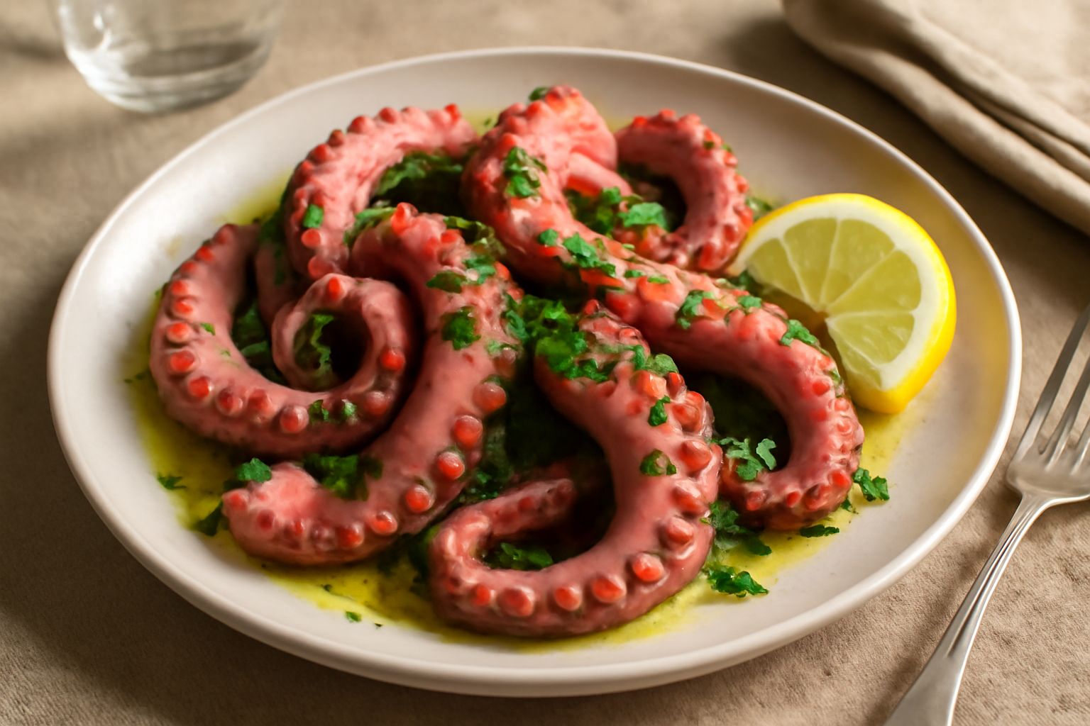 Polpo bollito con olio e limone