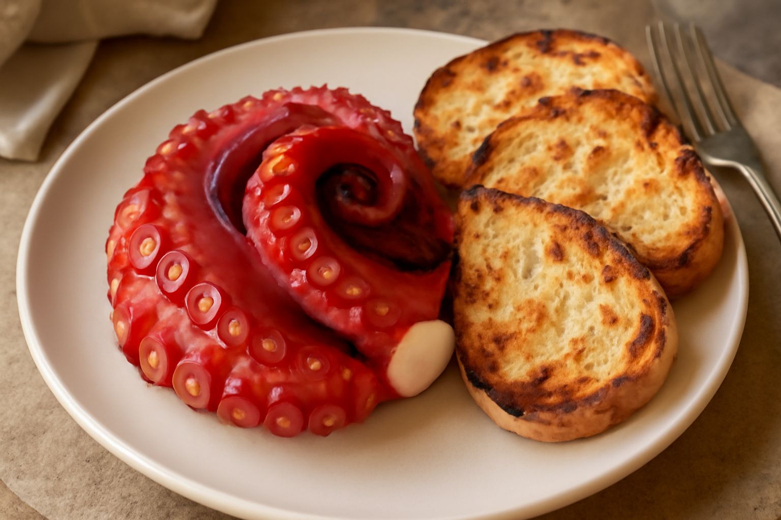 Polpo bollito con pane