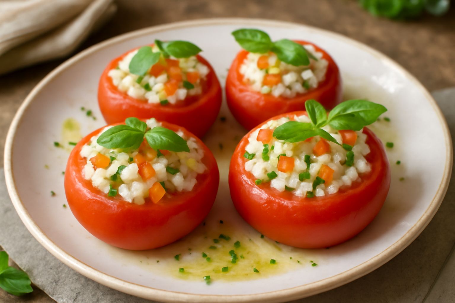 Pomodori ripieni di riso freddi